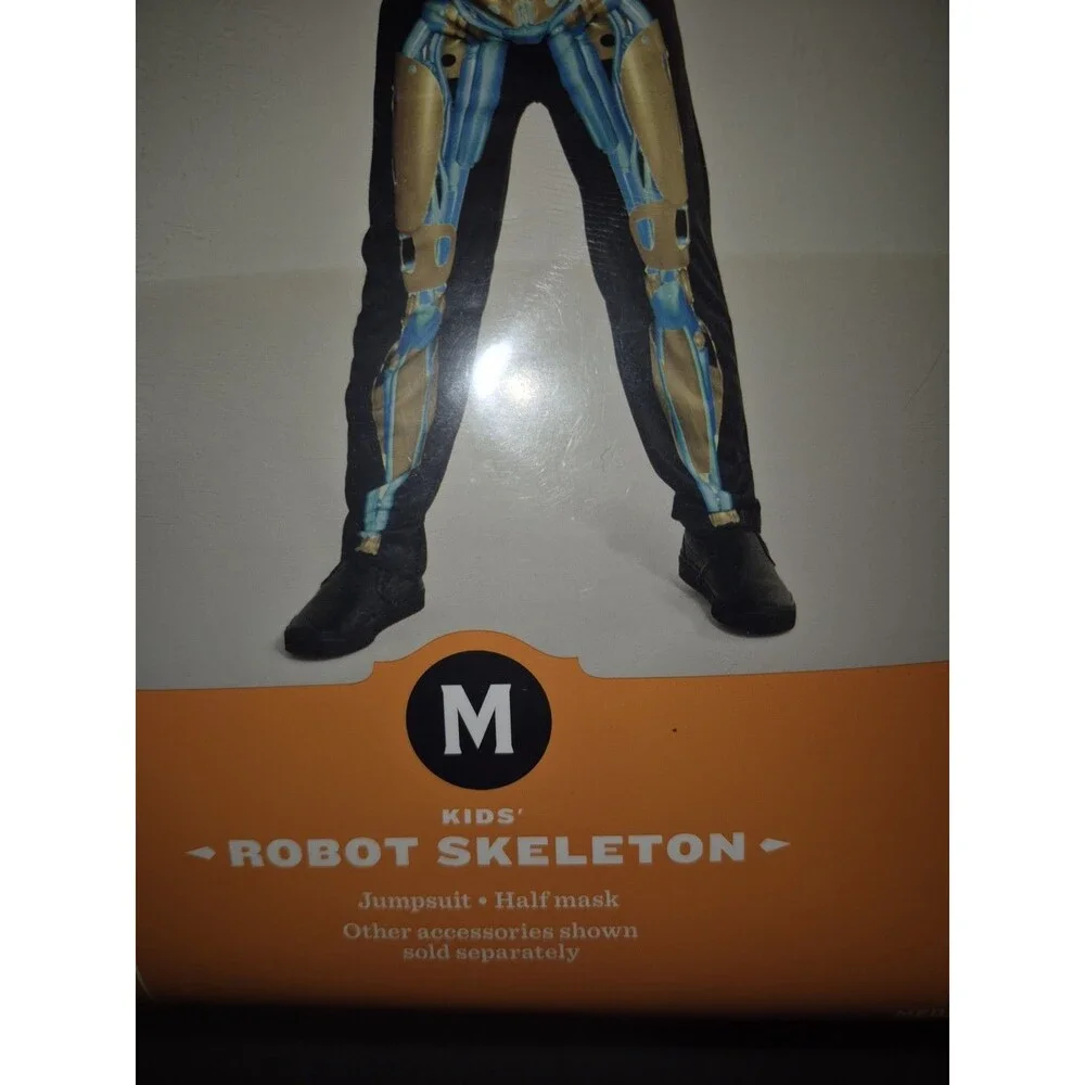 Hyde & Eek Boys Blue Gold Robot Skeleton Jumpsuit & Mask Costume Size M NWT